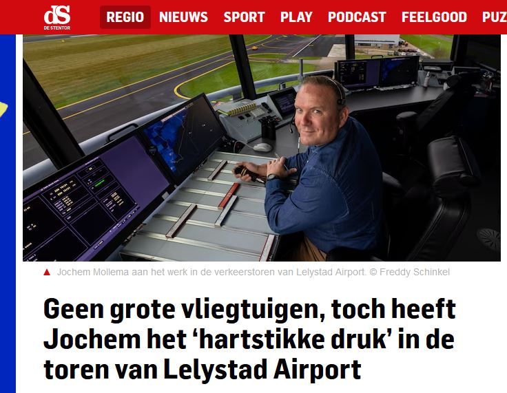 Interview in De Stentor: Jochem, Luchtverkeersleiding Nederland, heeft het ‘hartstikke druk’ in de toren van Lelystad Airport